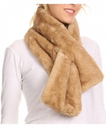 Sakkas Kiy Loophole Faux Fur Long Soft Warm Comfortable Textured Bow Scarf - Khaki - CO12LN79P4H