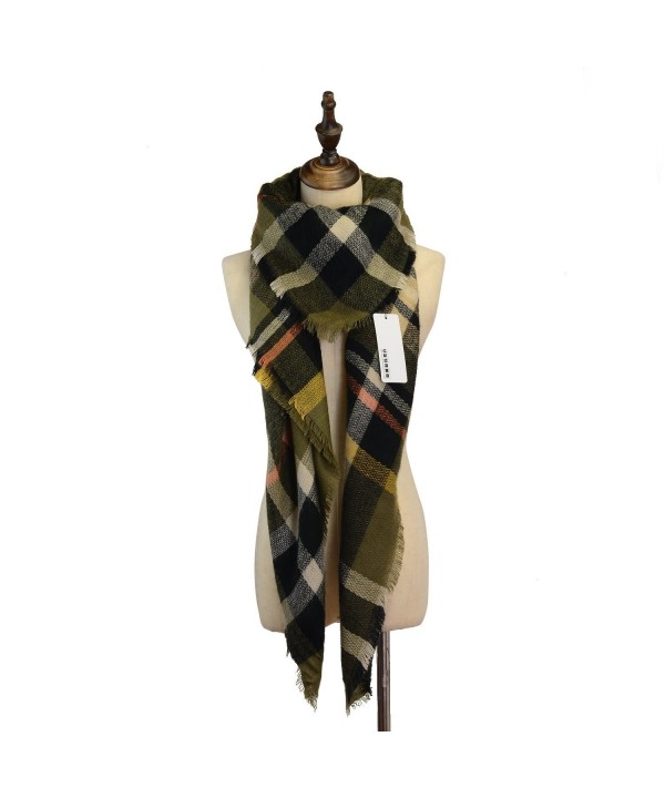 Women's Cozy Tartan Scarf Wrap Shawl Neck Stole Warm Plaid Checked Pashmina - Green - C612MXOPJXX