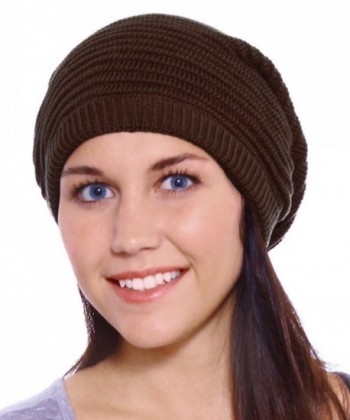 Simplicity Winter Slouchy Knit Beanie Hat for Women or Men- Solid Ribbed_Brown - Solid Ribbed_brown - C811N3FERIH