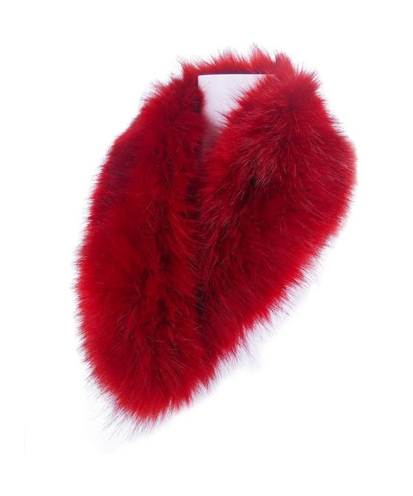 LETHMIK Women's Faux Fur Collar Fluffy Winter Scarf Neck Wrap for Winter Coat - Red - CM12N4A31P1