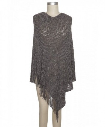 Capelli New York Popcorn Stitch Acrylic Poncho with Metallic Fringe - Grey - CG124LVB82T