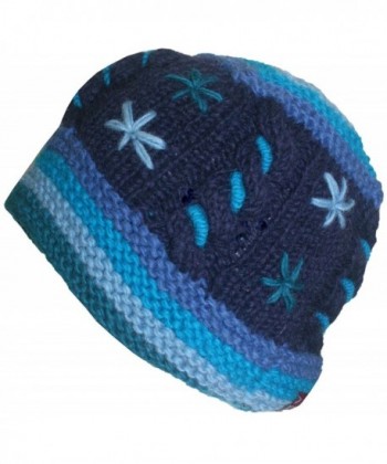 1418 Agan Traders Himalayan Sheep Wool Women's Fleece Lined Hat OR Mitten OR Folding Mitten Nepal - Hat - Blue M1 - CX188N467ME