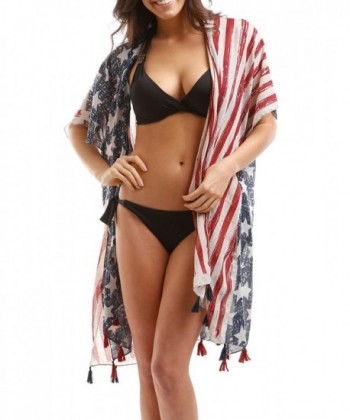 MIRMARU Women's Summer American Flag Beach Cover up Poncho Tunic Top Scarf Wrap. - Kimono - Usa Flag - CY180TSZC6A