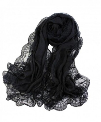 Ovetour Women's Lace Soft Light Weight Fashion Scarf Shawl Wrap - Black - CA17YLXNKAH