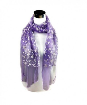 Emubody Lady Fashion Embroidered Scarf Lace Sheer Burntout Floral Mantilla Shawl Wrap - Purple - CF12O4N2REF