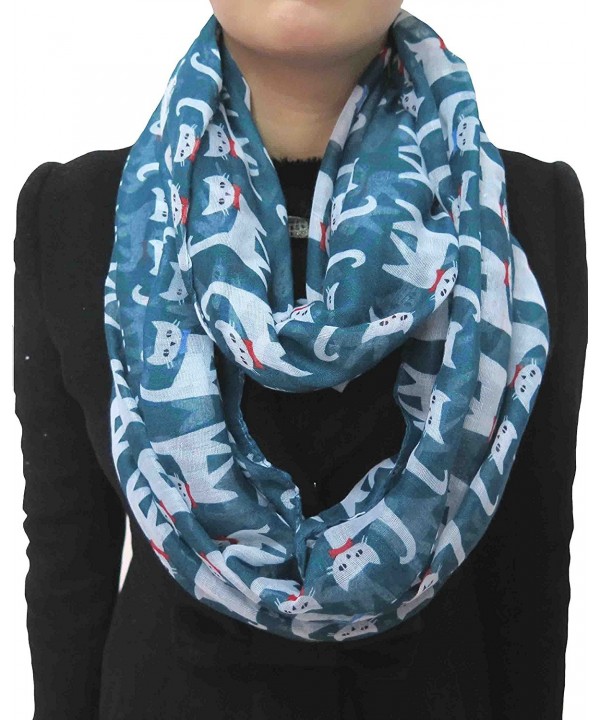 Lina & Lily Cute Cat Kitten Print Infinity Loop Scarf for Women - Cerulean+White - C011V9E7HJZ