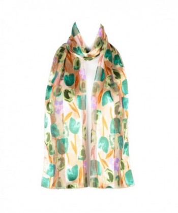 Chiffon Satin Ladies Womens Flower Tulip Design Scarf Shawl Wrap - Green/Yellow - CF12EW8G317