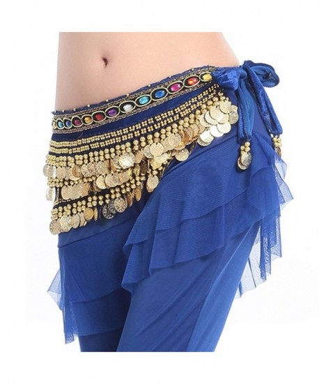 MUNAFIE Belly Dance Coins Belt Hip Skirt Scarf with Gold Coins - Navy Blue - C5184DQKLWL