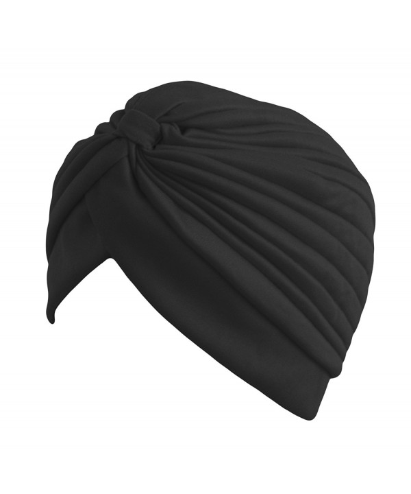 Qunson Women's Solid Ruffle Chemo Hat Turban Headwear - Black - C212NDA1D12