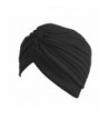 Qunson Women's Solid Ruffle Chemo Hat Turban Headwear - Black - C212NDA1D12