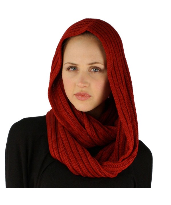 Winter Soft Chunky Pullover Knit Long Loop Infinity Ski Hood Cowl Scarf - Red - C111O6GU1HX