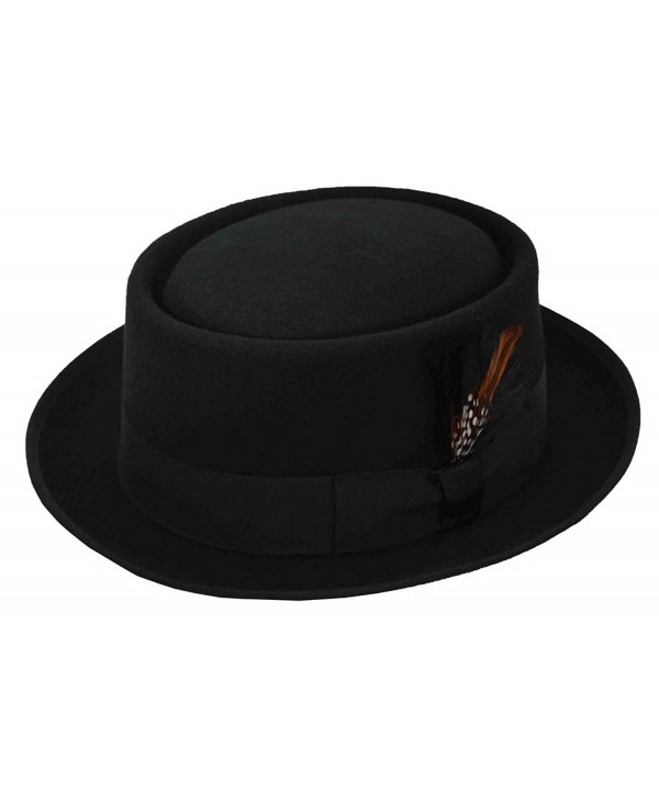 MLN Men's Pork Pie Wool Felt Fedora Black - CE188ZC0ZEK