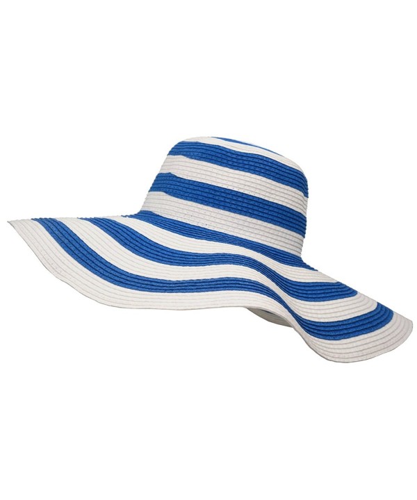 Roffatide Women's UPF50+ Foldable Striped Straw Sun Hat Floppy Wide Brim Beach Cap - Blue - CD183K367GN