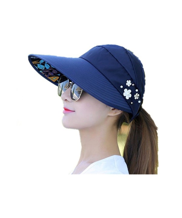 TTKBHHQ Womens Sun Hat Summer Beach Hat Foldable Wide Brim Reversible UPF 50+ - Navy - C9182MLLXWI