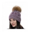 URSFUR Womens Autumn Wool Knit Beanie Hat Unisex Winter Cap with Fur Ball Pompom - Purple With Raccoon Fur Pompom - C512N23HAAX