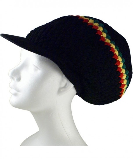 Rasta Dread Knit Tam Hat - Large Round Black/Red/Yellow/Green- with Brim - CI11YIYGY6P