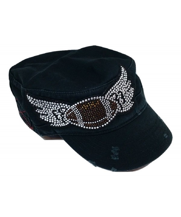 Olive & Pique Women's Rhinestone Football Wing Cadet Hat - Black - CY12O7TEO6T