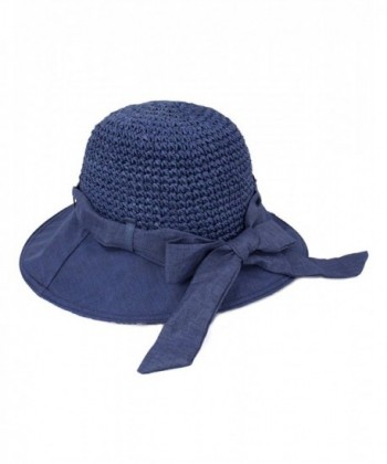 Dahlia Women's Summer Sun Hat - Stylish Crochet Wide Brim Straw Hat - Navy Blue - CJ11ZR0WW29
