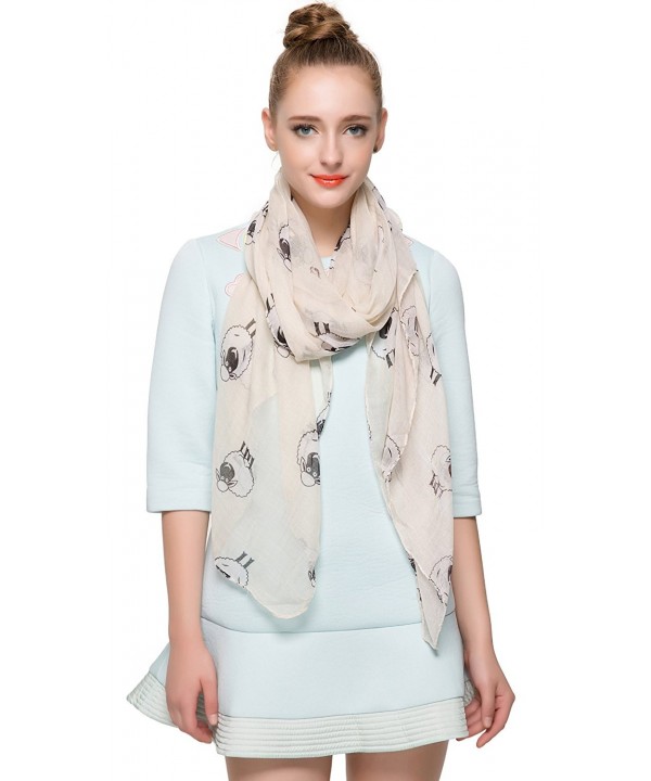 HUAN XUN Soft Lightweight Fox Moose Horse Print Animal Scarf Infinity Loops - Sheep - Ivory White - CV123TE0WI5