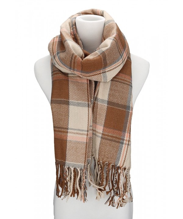 Spikerking Women's Fashion Large Lattice Long Shawl Big Grid Winter Warm Scarf - Beige Plaid - CD12648HY9N