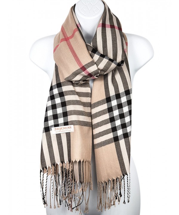 Pashmina Silk Scarf Plaid Checker Pattern Long Soft Shawl Wrap Cape - Beige - CP1870D8Z8D