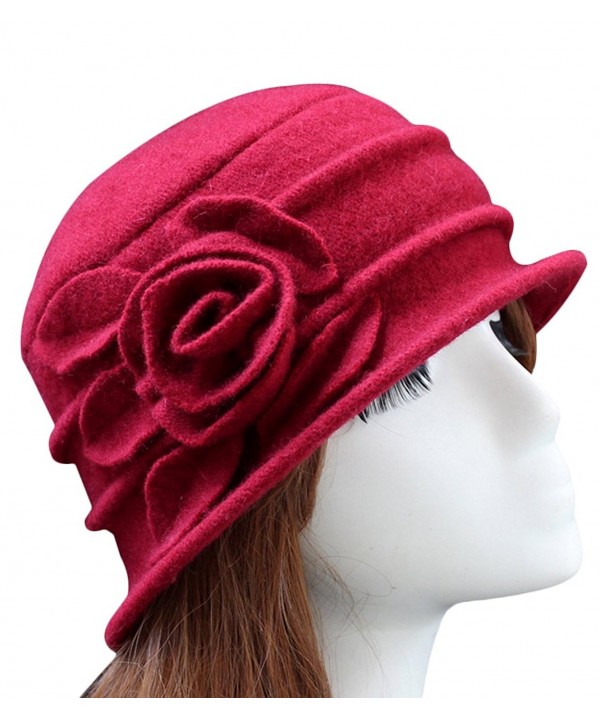 BecyWell Women Girls Winter Fashion Floral Trimmed Fedoras Beanie Cap - Maroon - CE1887RYAAE