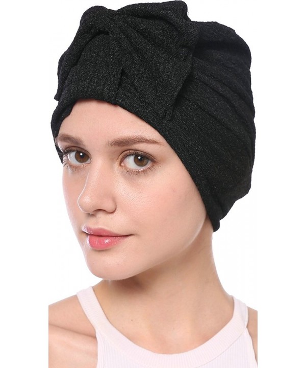 Ababalaya Women's Elegant Stretch Bow Leopard Indian Cap Muslim Turban 6 Colors - Black - C1183MG8M83