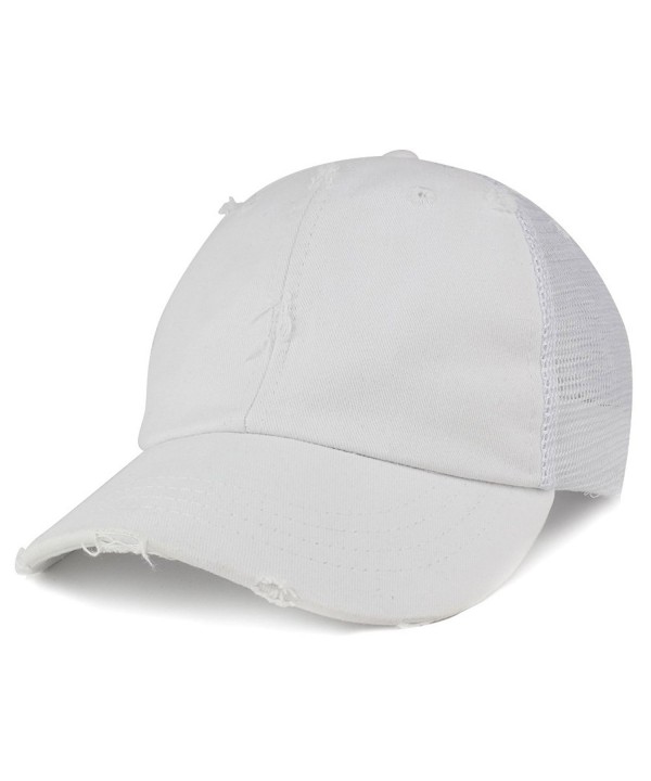 Armycrew Vintage Distressed Mesh Adjustable Trucker Cap - White - C012NAFG192