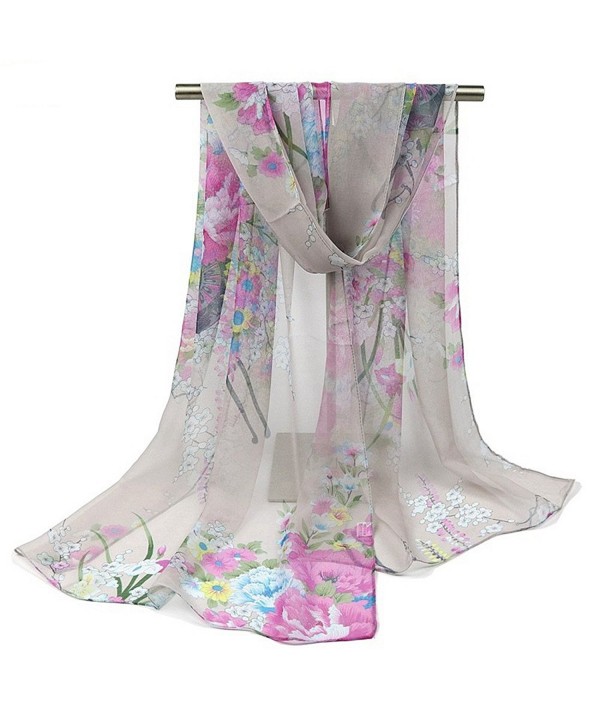 Nightycatty Leaf Print Scarves Chiffon Sunscreen Shawl Beach Wrap - Grey Flower - CZ182ZOI86I