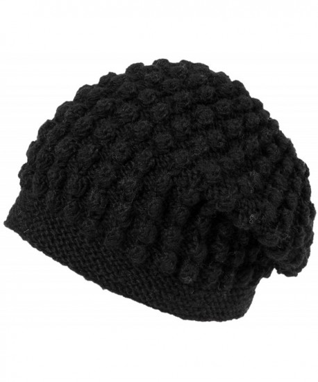 Nirvanna Designs CH607 Popcorn Slouch Hat with Fleece - Black - CZ11H7RBNM5