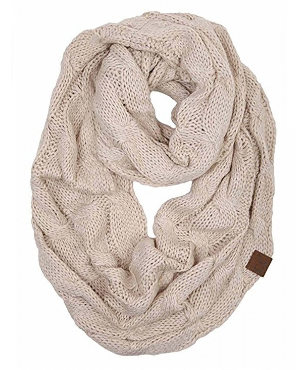 BYSUMMER C.C Soft Warm RIbbed knit Winter Infinity Loop Scarf - Beige - CZ12NYX6JXZ