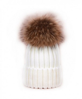 ALL IN ONE CART Women's Winter Soft Knitted Beanie Hat With Faux Fur Pom Pom - White - CV12N78U04X