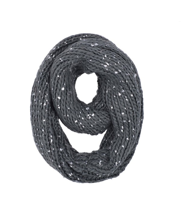 Premium Unique Winter Silver Flakes Rib Knit Soft Infinity Loop Circle Scarf - Charcoal Grey - C212MZIPUUW