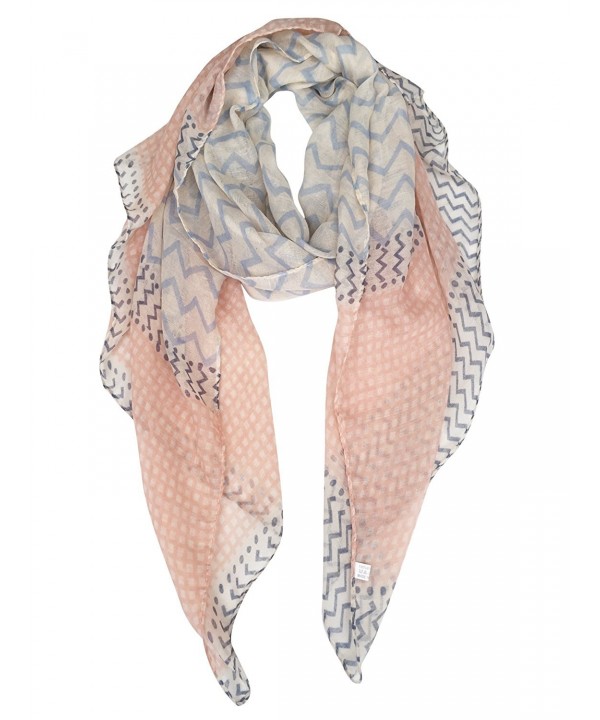 GERINLY Soft Stylish Shawl Wrap: Wave Stripe Print Lightweight Scarf - Skyblue+lightsalmon - CS182YOLSDY