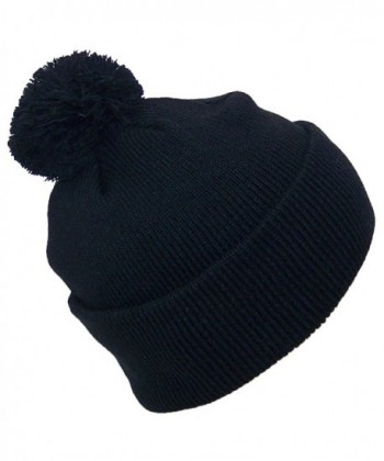 Best Winter Hats Quality Solid Color Cuffed Beanie W/Large Pom(Fits Large Heads) - Black - CM11RP1OMPX