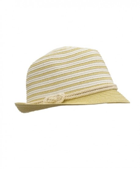 HatQuarters Straw Panama Fedora- Thin Striped Summer Hat With Rope hatband- Packable - Natural White - CZ17Z5HLKE2