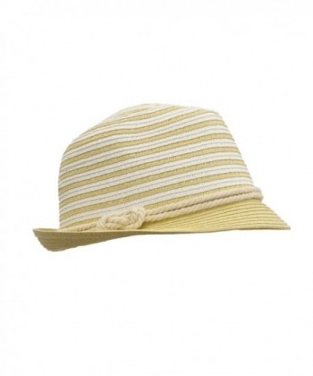 HatQuarters Straw Panama Fedora- Thin Striped Summer Hat With Rope hatband- Packable - Natural White - CZ17Z5HLKE2