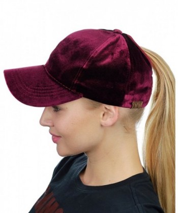 C.C Ponycap Messy High Bun Ponytail Soft Velvet Adjustable Baseball Cap Hat - Burgundy - CR187QMOML3