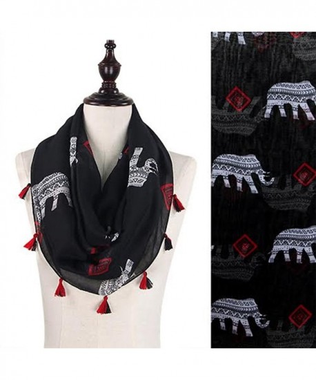 StylesILove Tribal Elephant Tasseled Infinity Scarf- 2 Colors - Black - C312BPIZOGH