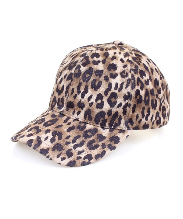 C.C Faux Suede Leopard Print Fabric Ponytail Baseball Cap (BT-52) Brown ...