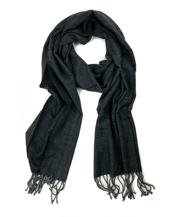 Plum Feathers Super Soft Luxurious Cashmere Feel Winter Scarf - Black/Gray Herringbone - CK12N22Z312