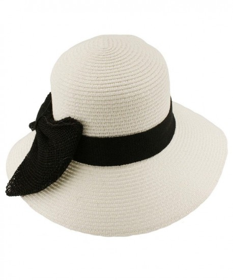 Summer Big Ribbon Bow Floppy Bucket Cloche Sun Beach Hat Cap Adjustable - White - CR11JRBZA9F