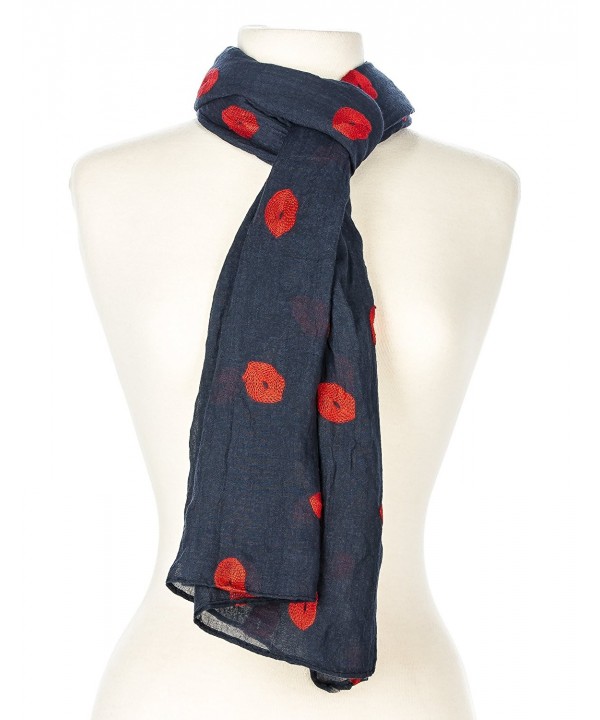 Noble Mount Embroidered Kisses Spring Scarf - Navy - C111SZ7LY25