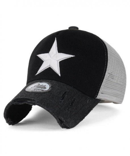 ililily Star Embroidery Tri-Tone Trucker Hat Adjustable Cotton Baseball Cap - Black - CA12N3562IT