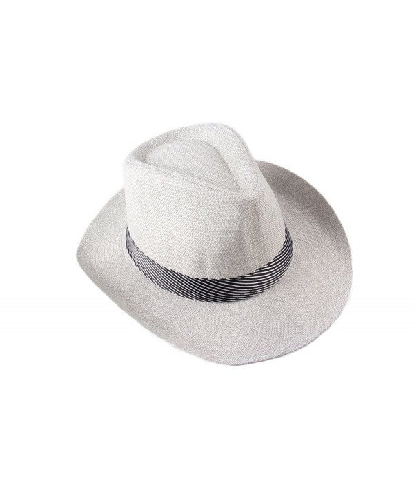 Dantiya Men's Wide Brim Cowboy Fedoras Trilby Sun Hats - Light Grey - CB11XTIIUNB