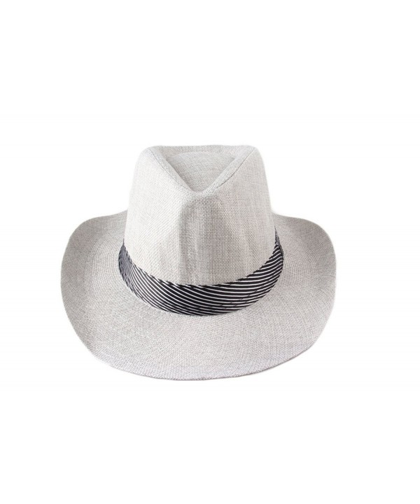 Men's Wide Brim Cowboy Fedoras Trilby Sun Hats Light Grey CB11XTIIUNB