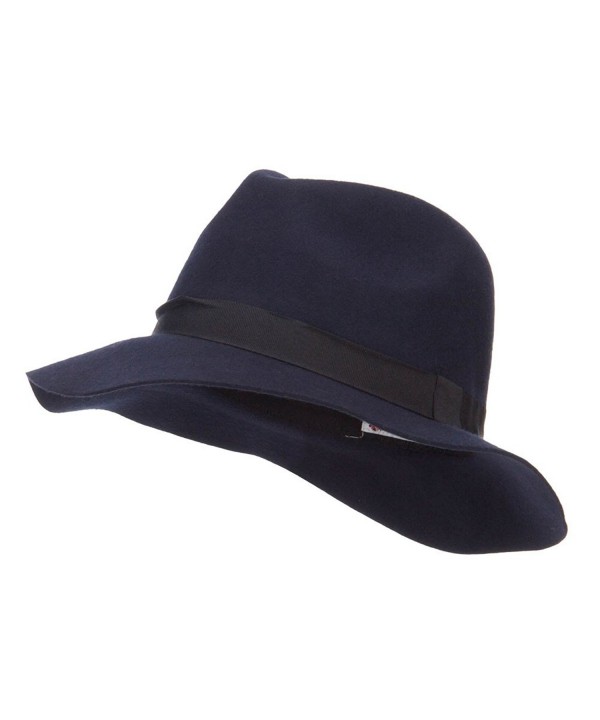 Women's Wool Felt Big Brim Fedora - Navy - CG126E0QPOB