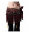 ZLTdream Women's Belly Dance Tribal Hip Scarf with Fringe Coins Flannel - Dark Red - C51258WQ6XV