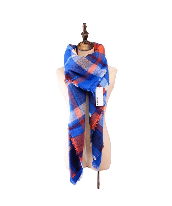 Women's Vintage Plaid Cozy Tartan Scarf Checked Shawl Wrap Neck Stole Pashimina - Blue - C91294UTBLH