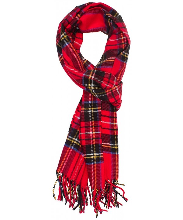 DRY77 Plaid Striped Long Fringe Winter Scarf Shawl Wrap- Red - CQ113AIR00D